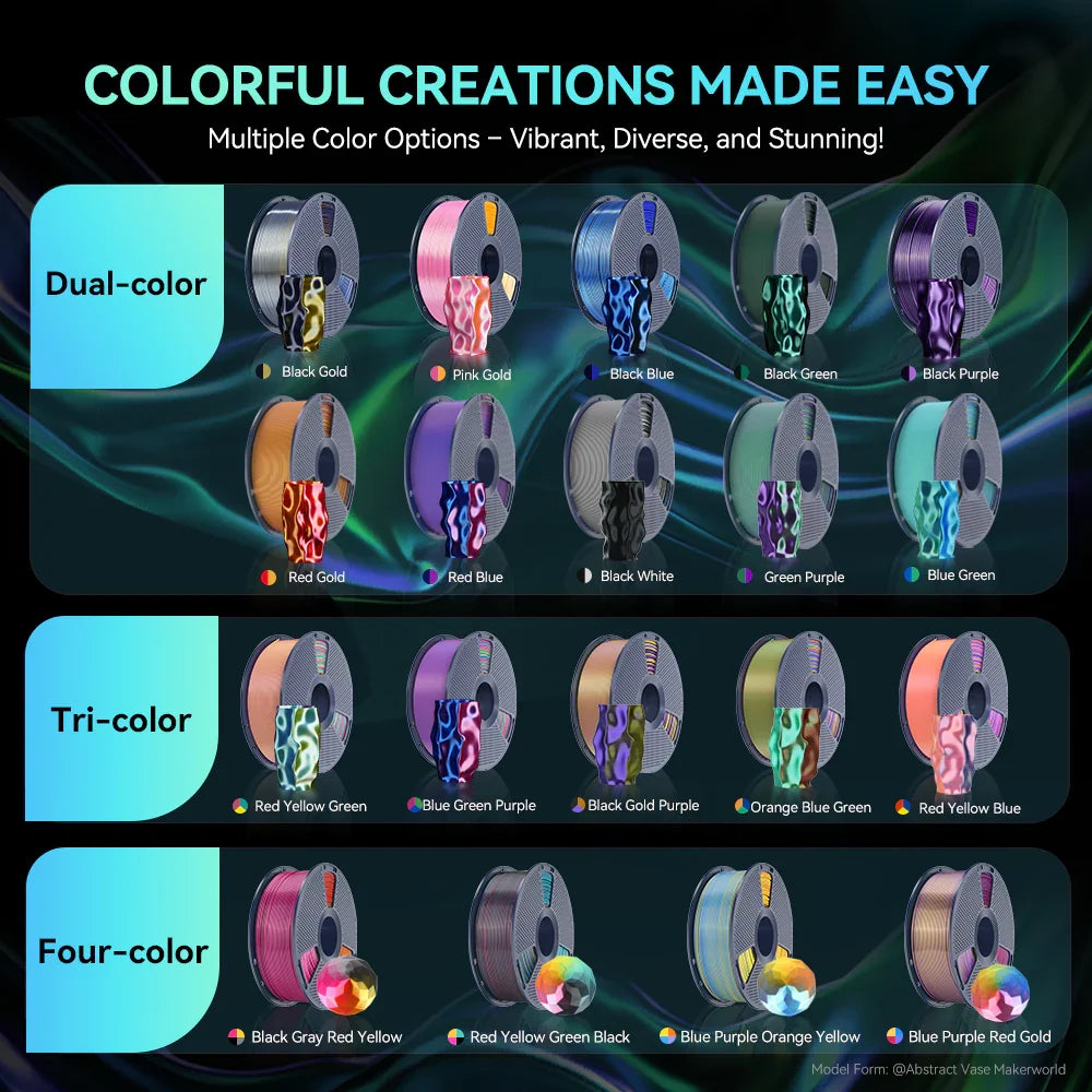[MOQ: 3KG] Multi-Color SILK Filament(Dual-color, Tri-color and Four-color) 3D Printer Filament 1KG
